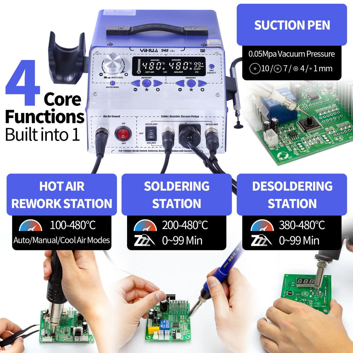 yihua 948 ii 4 in 1 hot air rework soldering iron rear design product