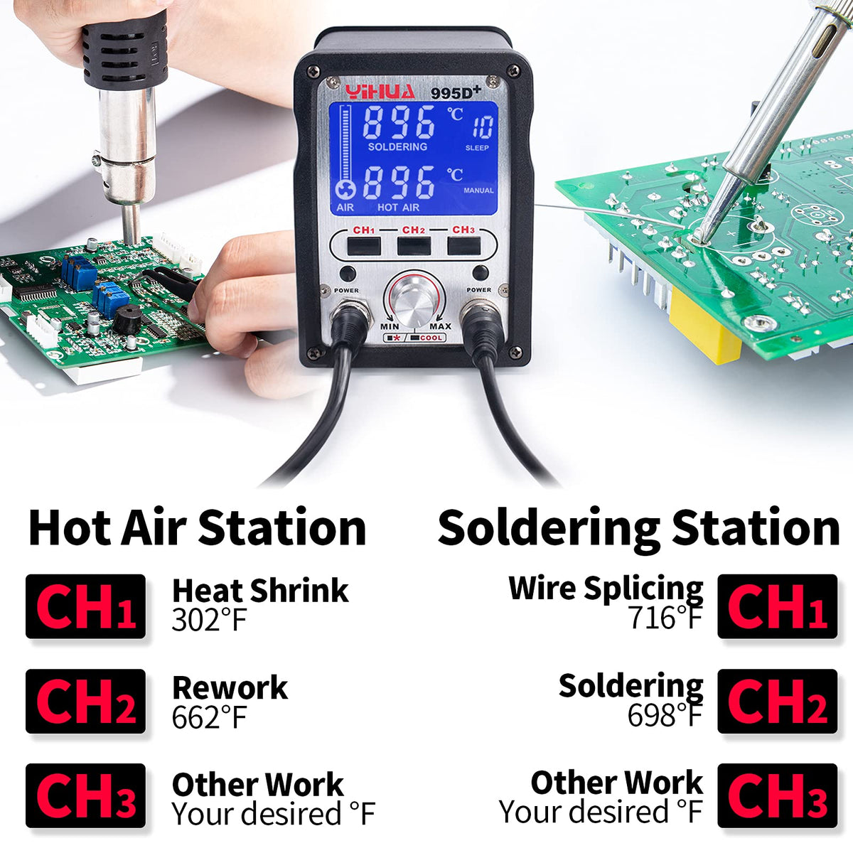 YIHUA 995D+ 2 in 1 Hot Air Rework and Soldering Iron Station image 2
