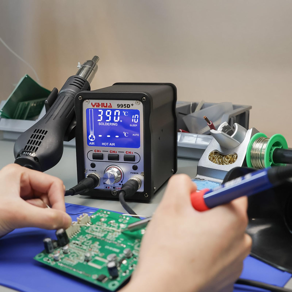 YIHUA 995D+ 2 in 1 Hot Air Rework and Soldering Iron Station image 8